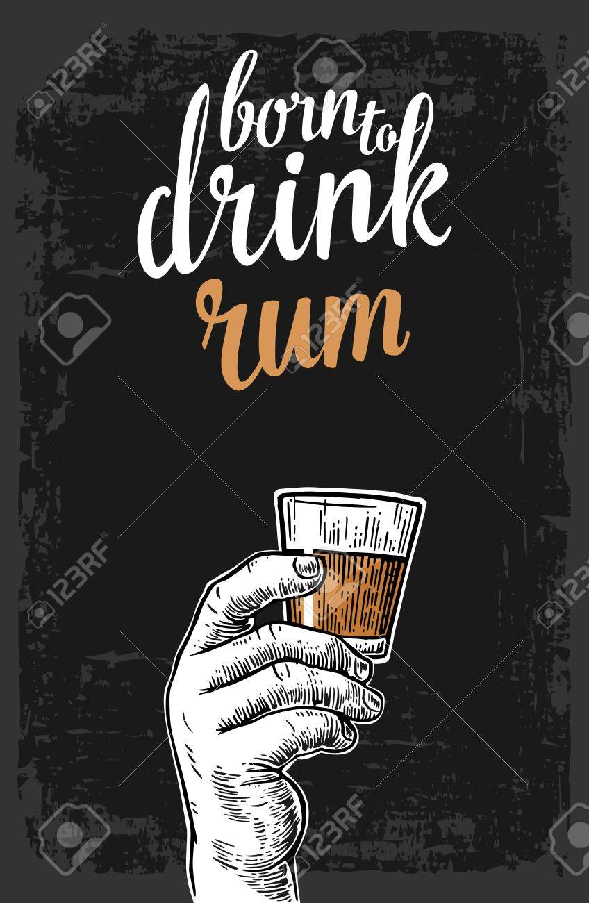 Male Hand Holding A Glass With Rum Vintage Vector Engraving Illustration For Label Poster Invitation To Invitation To Party And Birthday Royalty Free Cliparts Vectors And Stock Illustration Image