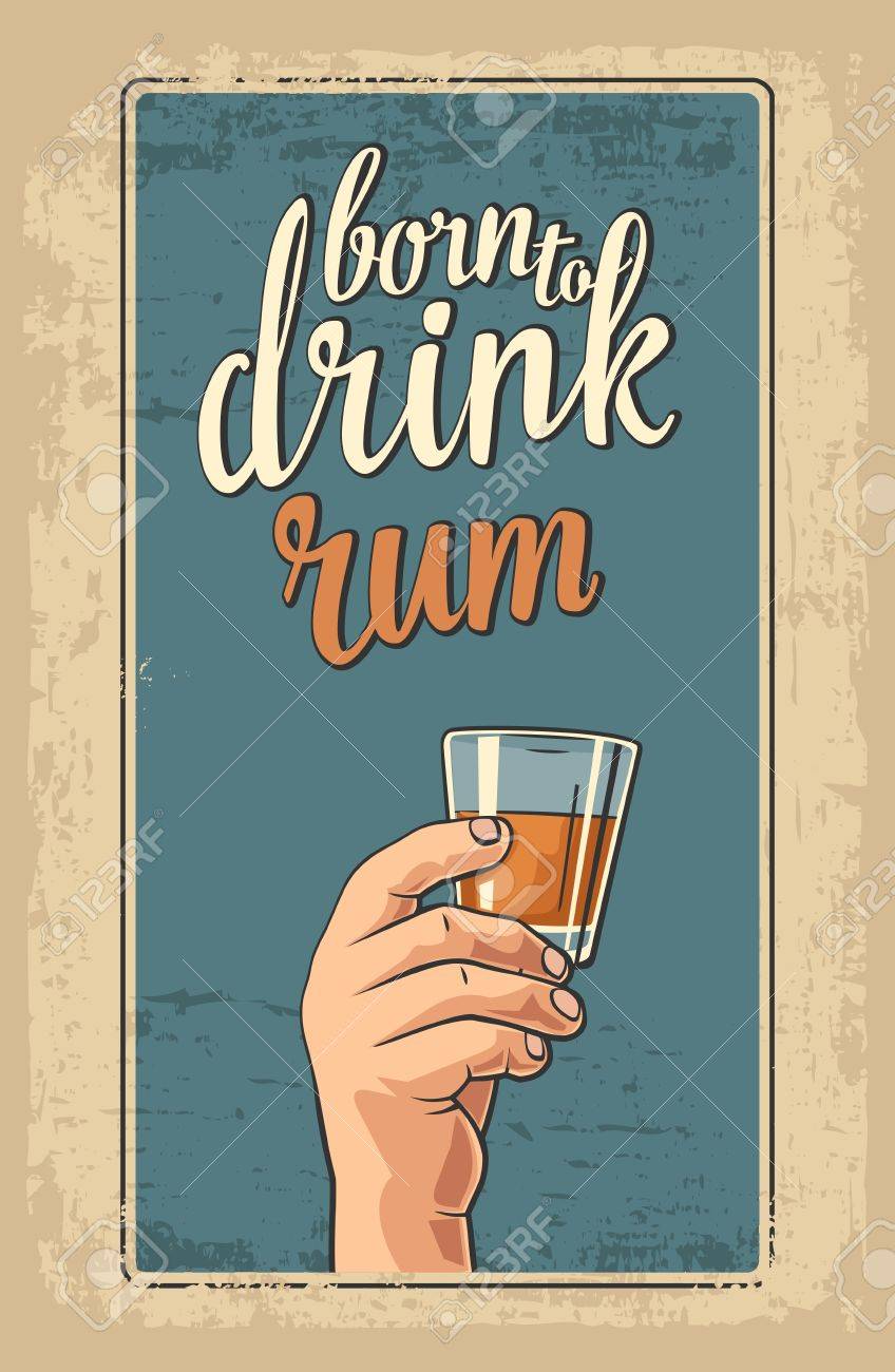 Main Homme Tenant Un Verre De Rhum Vintage Vector Illustration Plat Pour L Etiquette Affiche Invitation A L Invitation A La Fete Et Anniversaire Clip Art Libres De Droits Vecteurs Et Illustration Image