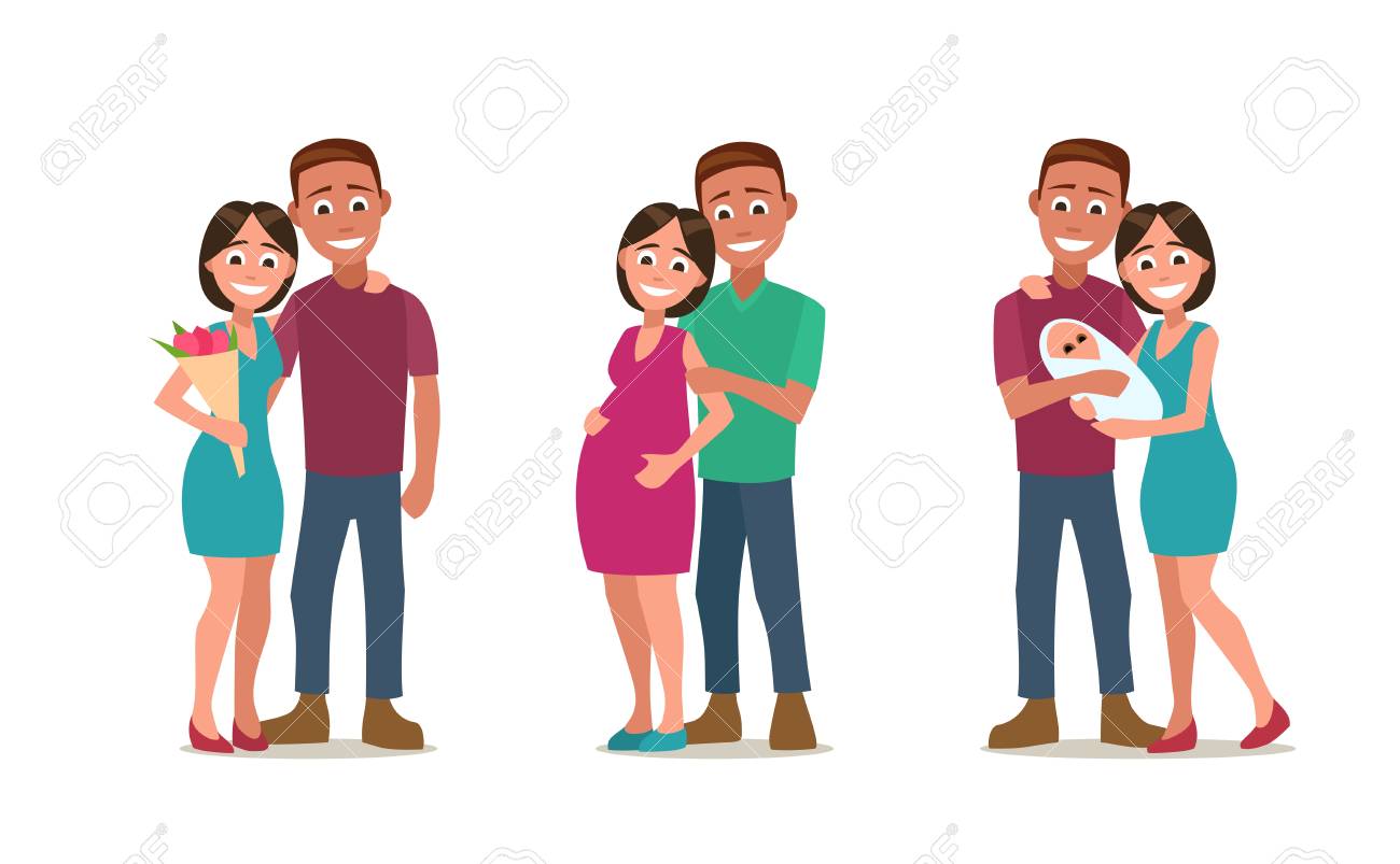 Les Etapes De La Creation De La Famille Amour Grossesse Naissance Couple Et Enfant Clip Art Libres De Droits Vecteurs Et Illustration Image