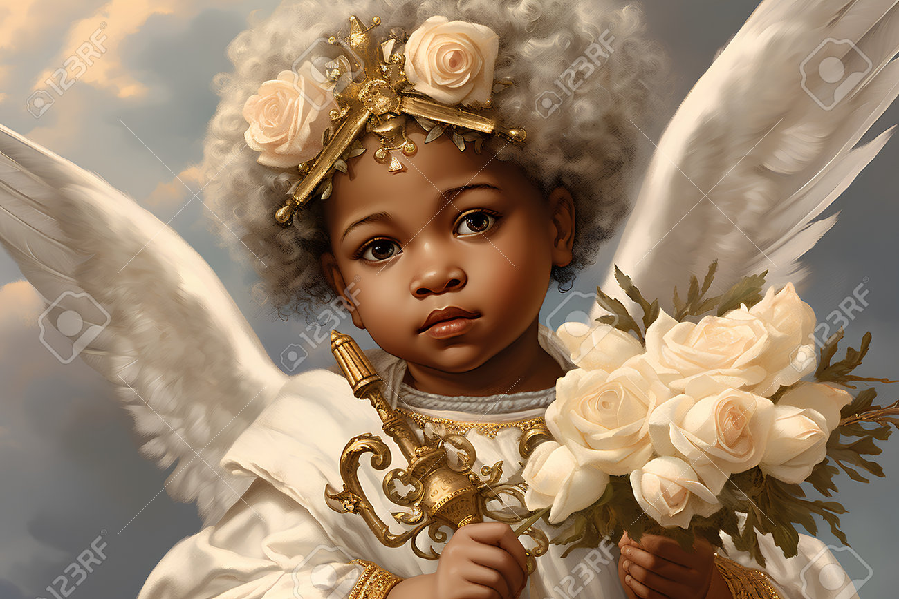 3d Rendering Of A Beautiful African American Girl Angel With A Bouquet Of  Roses Stock Photo, Picture and Royalty Free Image. Image 204629008., image size:1300x867