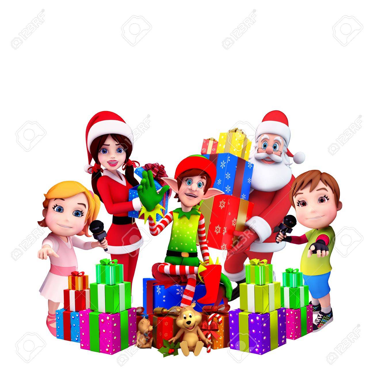 Elfen Mit Santa Madchen Und Kinder Lizenzfreie Fotos Bilder Und Stock Fotografie Image 15717392