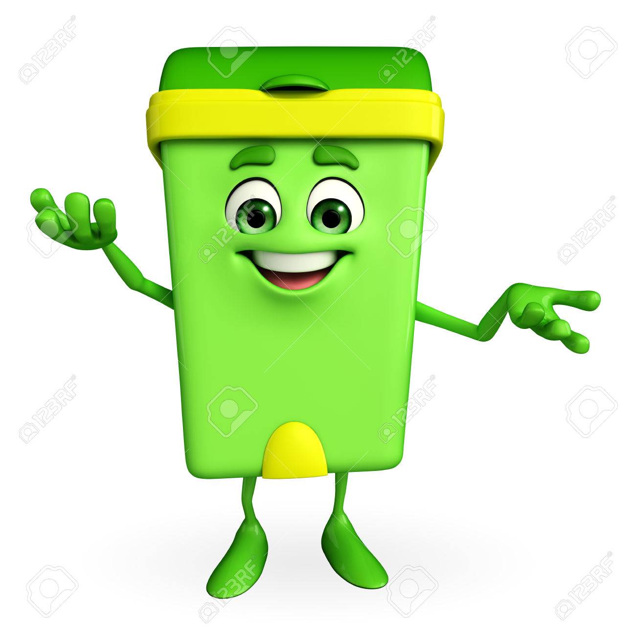 ポーズを保持するいるとゴミ箱の漫画キャラクター の写真素材 画像素材 Image