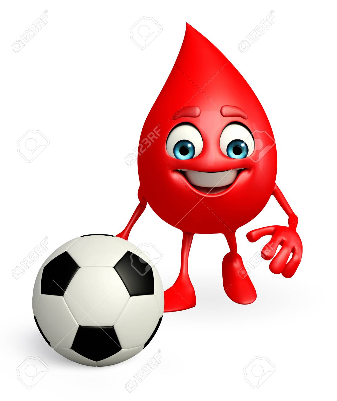 cartoon character of blood drop with football stock photo picture