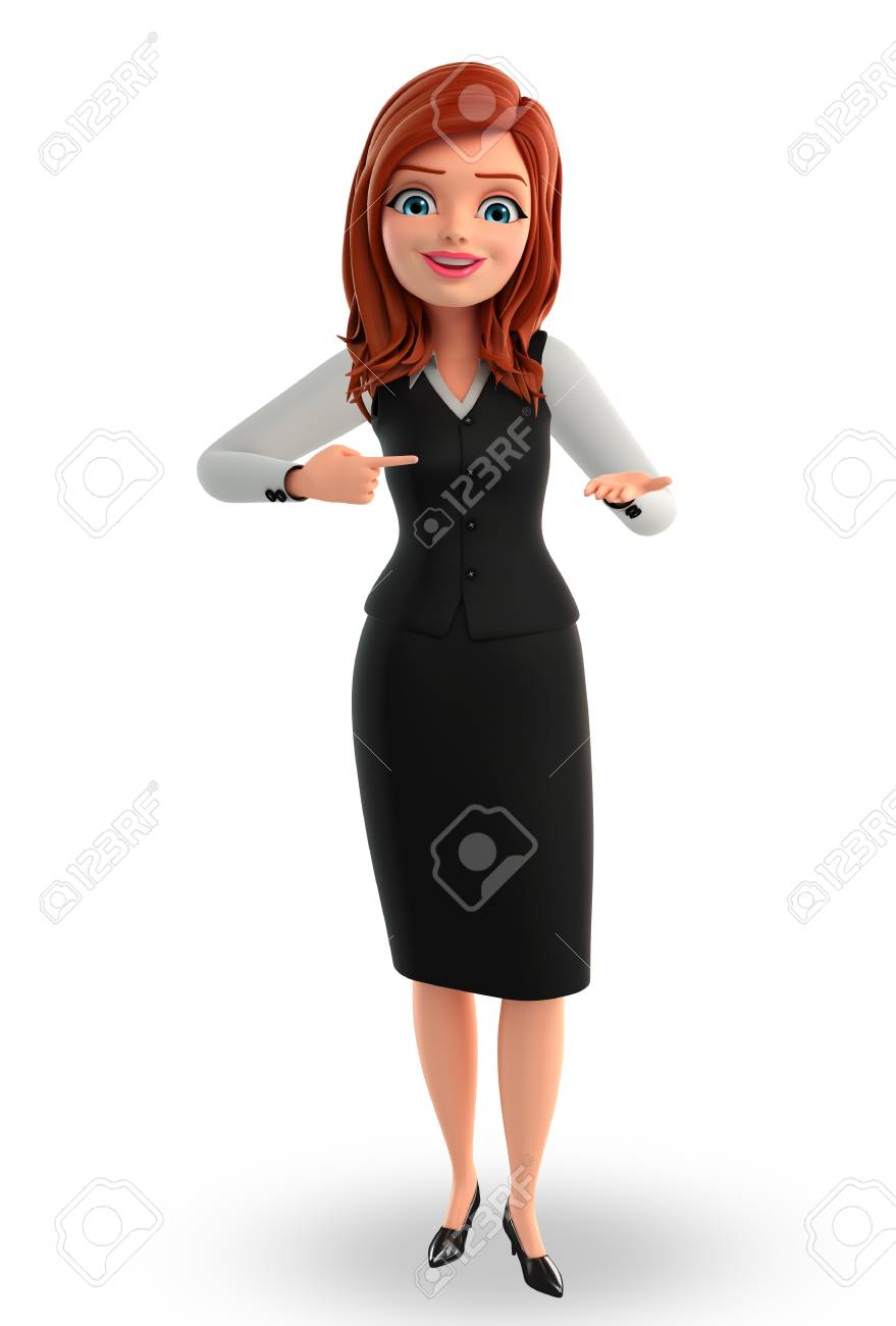 指差しポーズでビジネスの若い女性のイラスト の写真素材 画像素材 Image