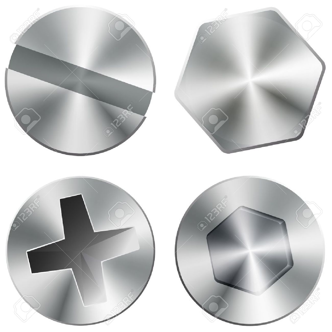 金属光沢のあるねじおよびボルト のイラスト素材 ベクタ Image