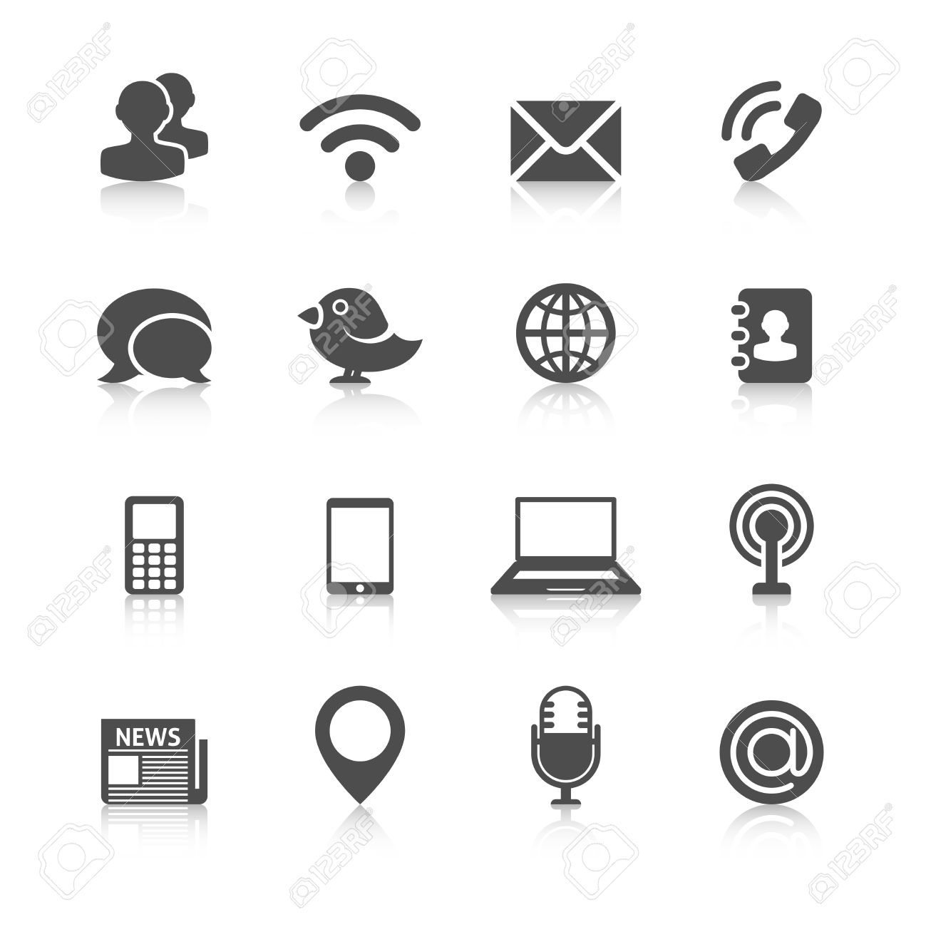 communication icons with reflection editable eps format royalty eps format vector