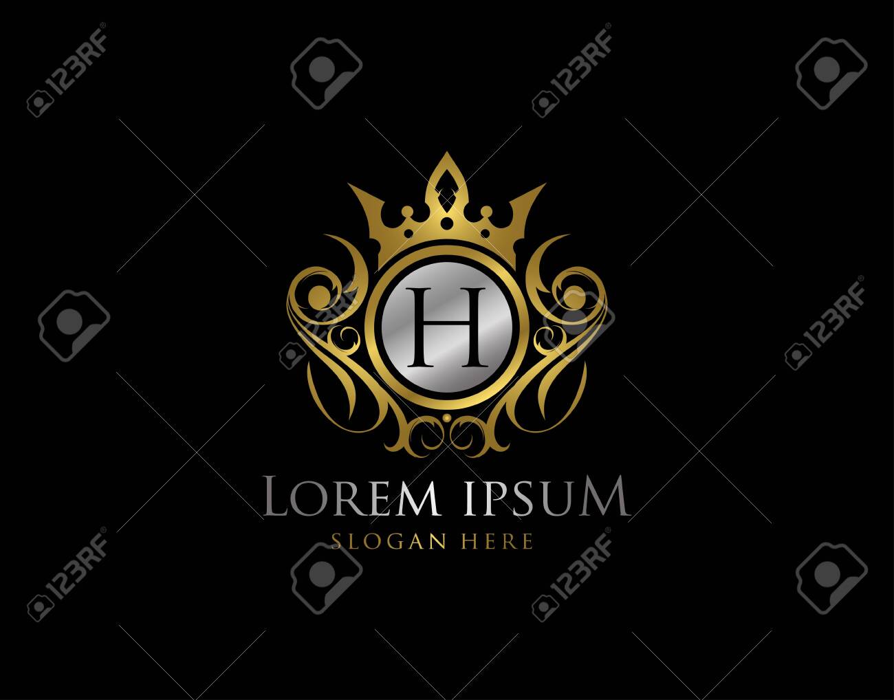 Royal Queen H Letter Gold Logo Golden H Classic Crown Royalty Free Cliparts Vectors And Stock Illustration Image