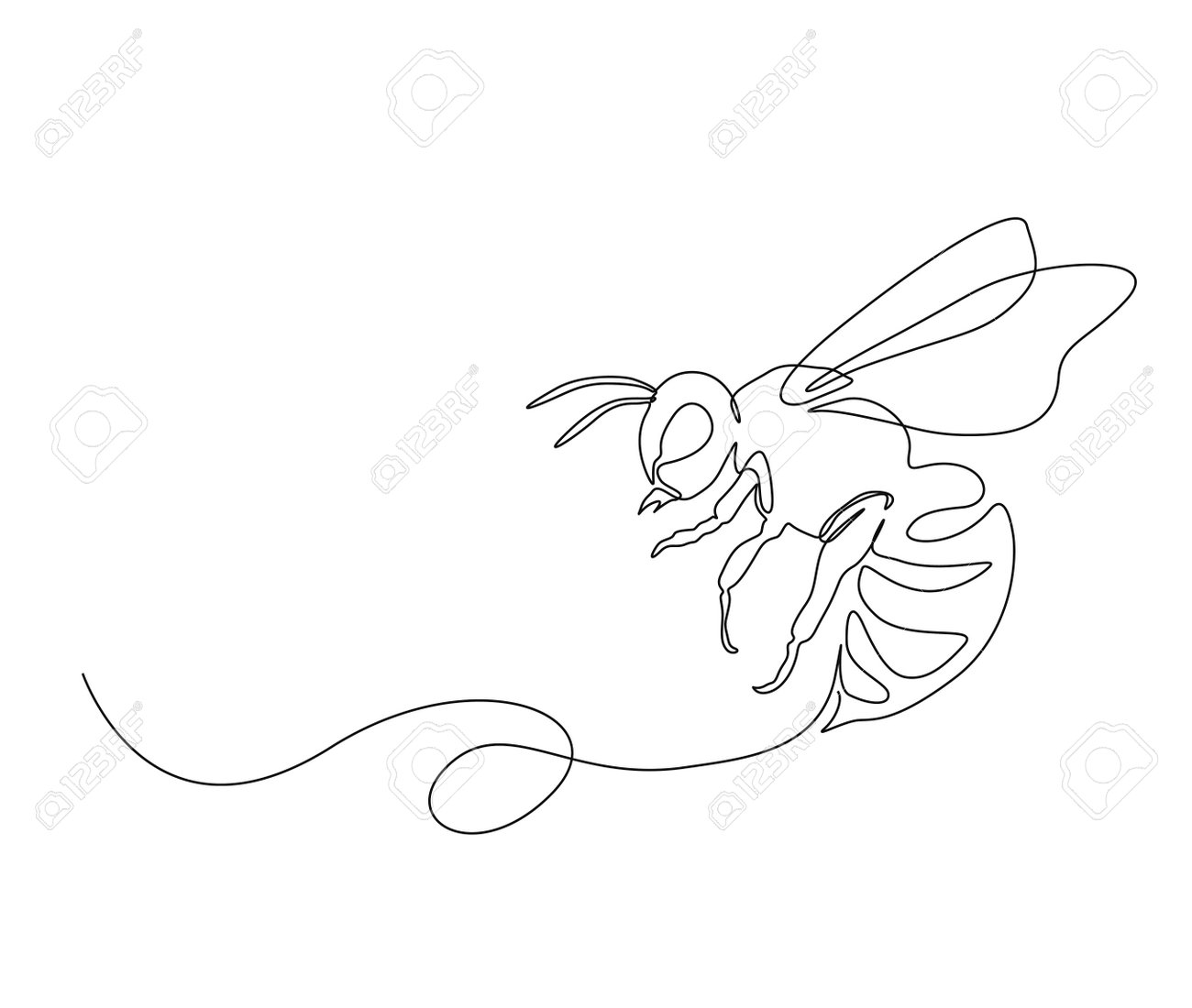 Continuous One Line Drawing Of Fliying Bee. Simple Illustration Of Honey Bee  Line Art Vector Illustration. Royalty Free SVG, Cliparts, Vectors, and  Stock Illustration. Image 197806583., image size:1300x1100