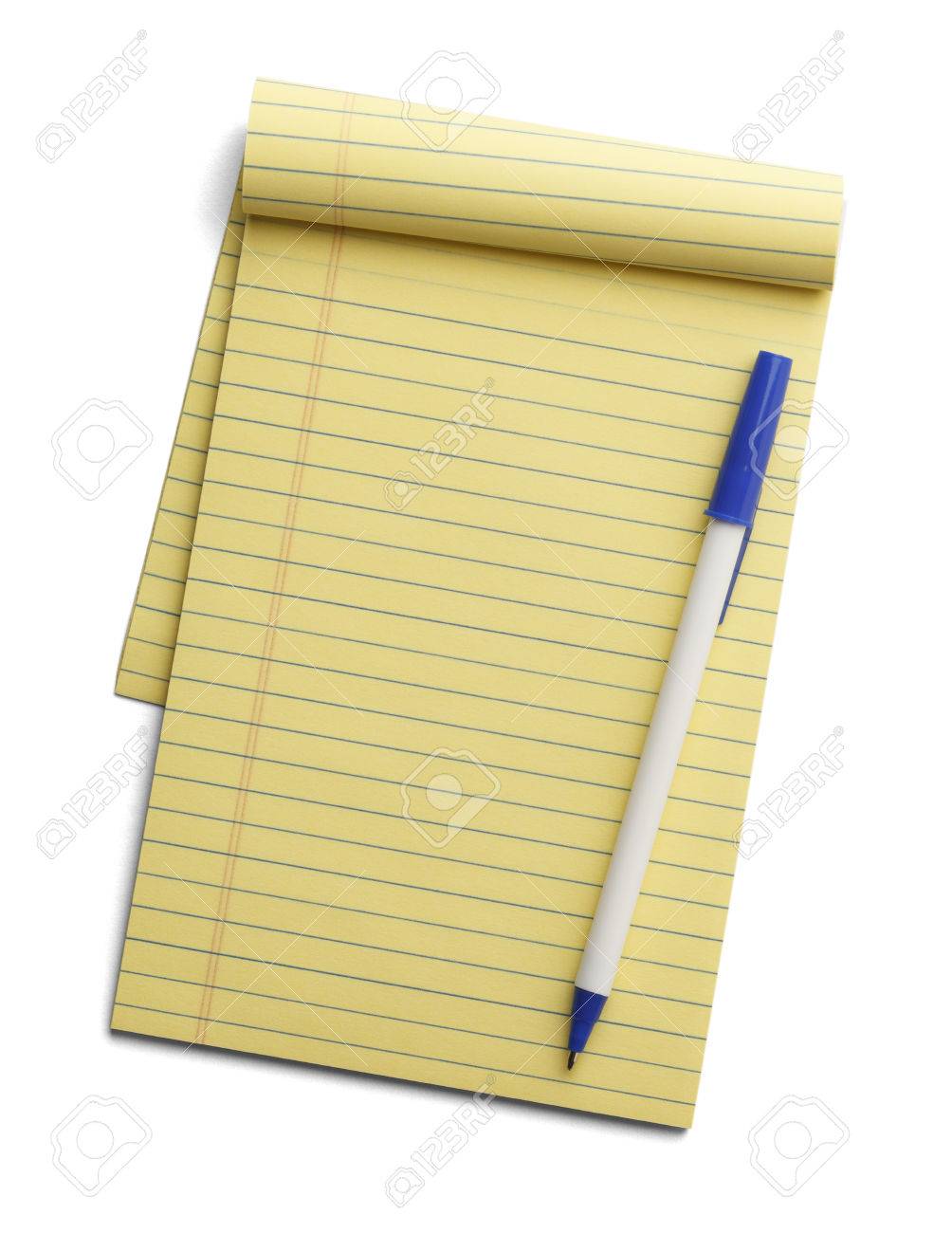 Yellow line notepad with pen on top isolated on a white background. - 38386723 Yellow line notepad with pen on top isolated on a white background. - 38386723