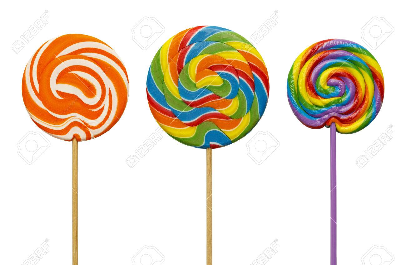Colorful Spiral Candy Lollipops Isolated on White Background. - 42096435 Colorful Spiral Candy Lollipops Isolated on White Background. - 42096435