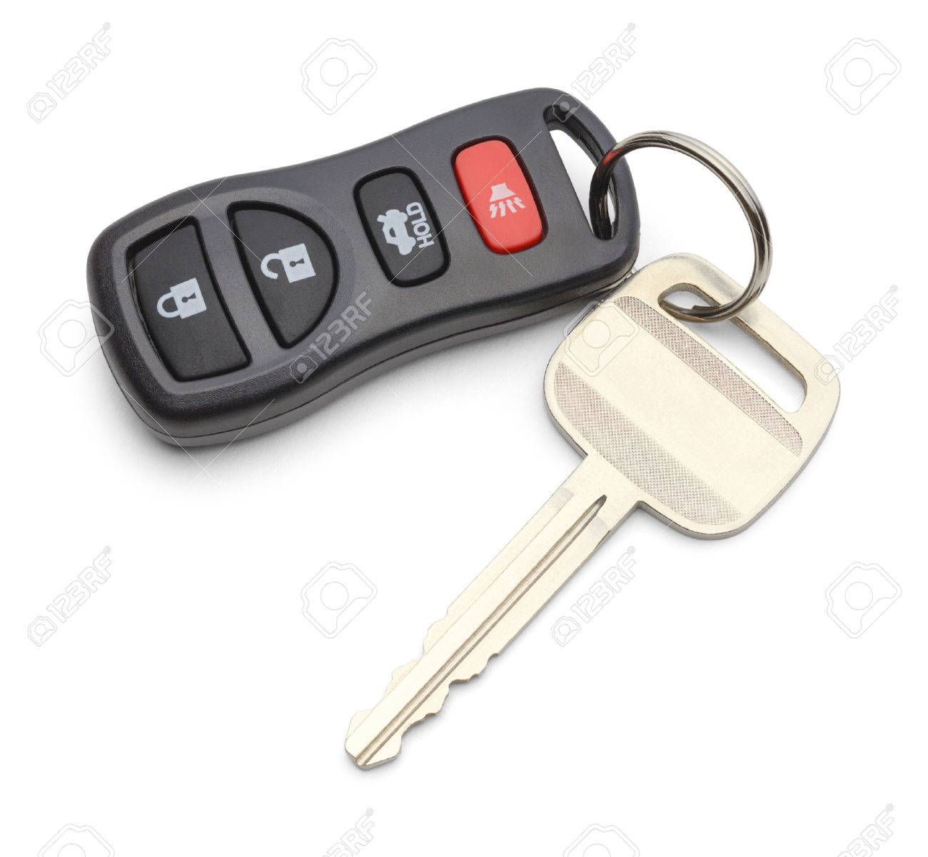 Single Car Key with Keyless Remote Isolated on White Background. - 44701123 Single Car Key with Keyless Remote Isolated on White Background. - 44701123