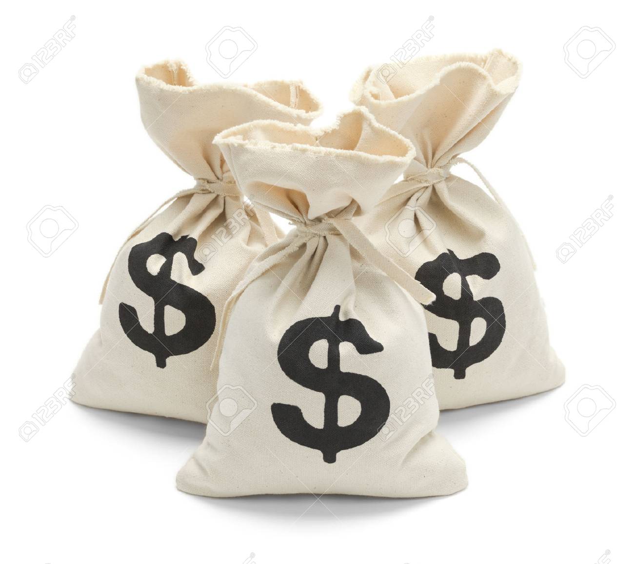 Three Tied Money Bags Isolated On Whi!   te Background - 