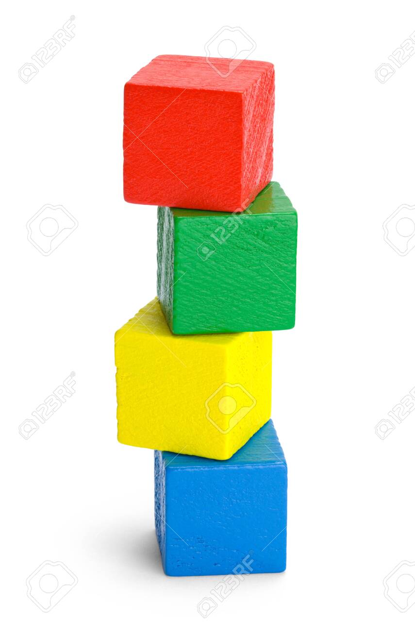 Stack of Four Colored Wood Blocks Isolated on White Background. - 125207484 Stack of Four Colored Wood Blocks Isolated on White Background. - 125207484