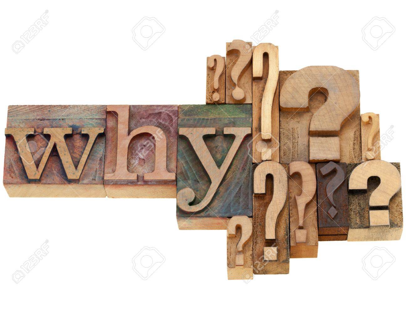 why question with multiple question marks - isolated vintage wood letterpress printing blocks - 9968810 why question with multiple question marks - isolated vintage wood letterpress printing blocks - 9968810