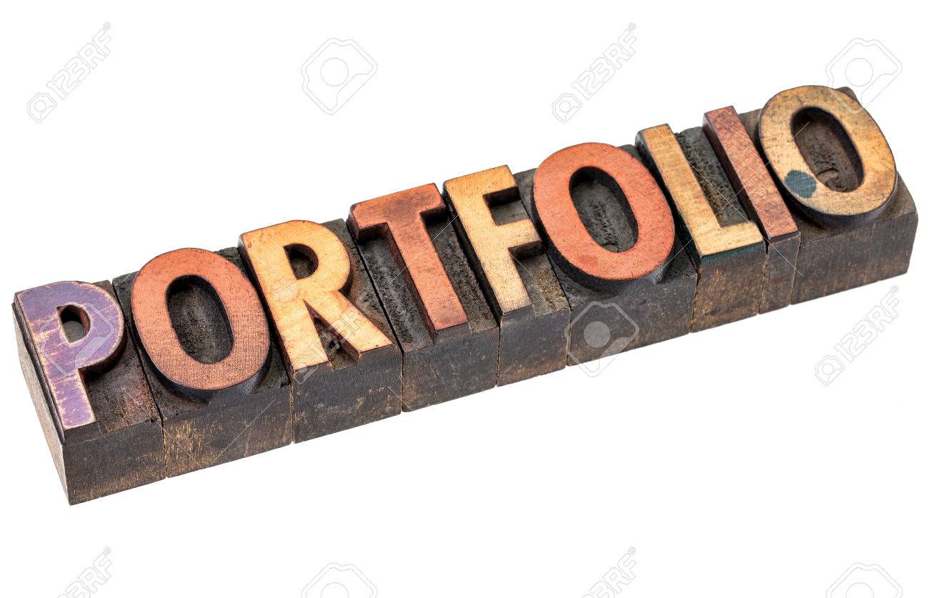 portfolio word abstract an isolated banner in vintage letterpress
