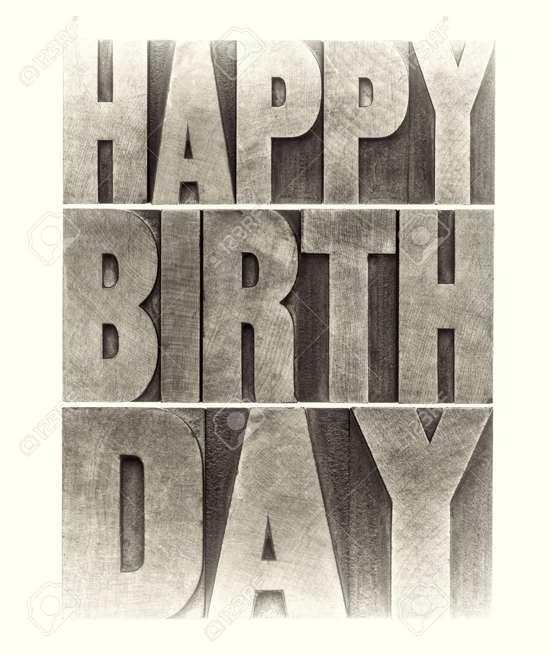 birthday letterpress - wood.. word abstract greeting card in happy
