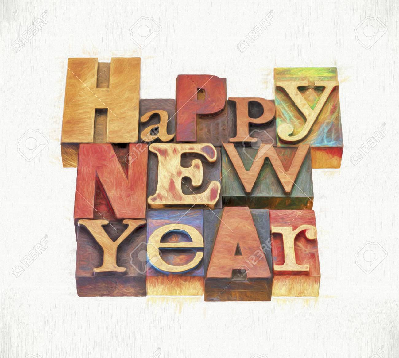 happy new year greeting card word abstract in mixed vintage greeting card in word