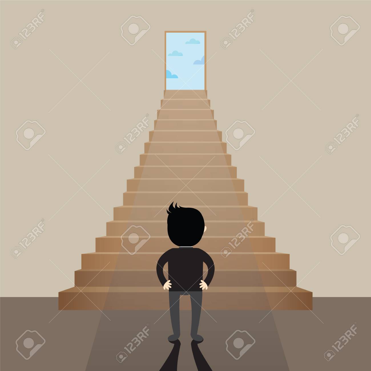 自由への扉を見て階段の上に立っての実業家 のイラスト素材 ベクタ Image