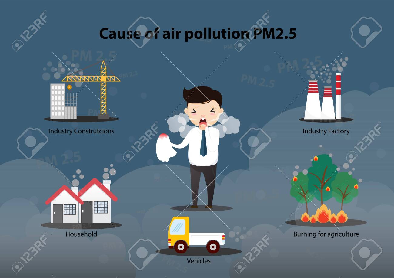 Cause Of Air Pollution Pm2 5 Infographic Smoke Smog Respiratory Environment Health Breath Cartoon Vector Illustration Xd Royalty Free Cliparts Vectors And Stock Illustration Image 138655141