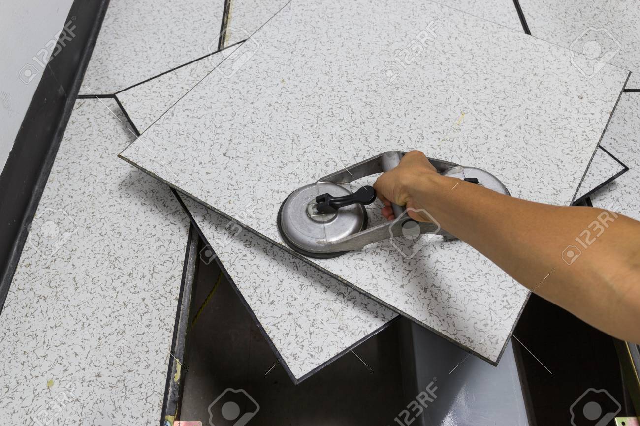 Suction Lifter Tool Platform The Open Floor In Server Room