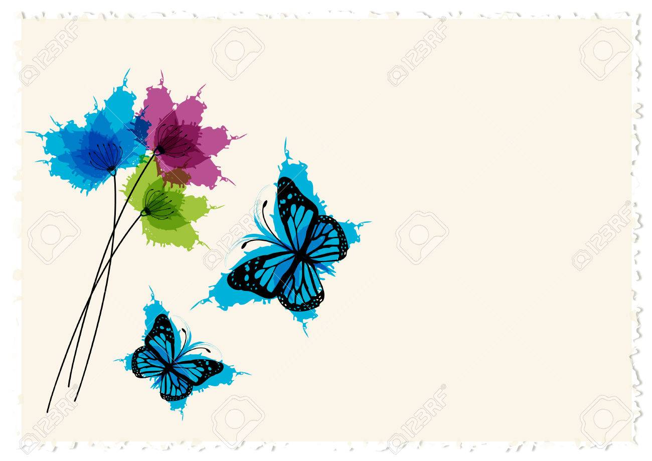 Diseno De Papel Carta Con Las Mariposas Y Las Flores Ilustraciones Vectoriales Clip Art Vectorizado Libre De Derechos Image 46524149