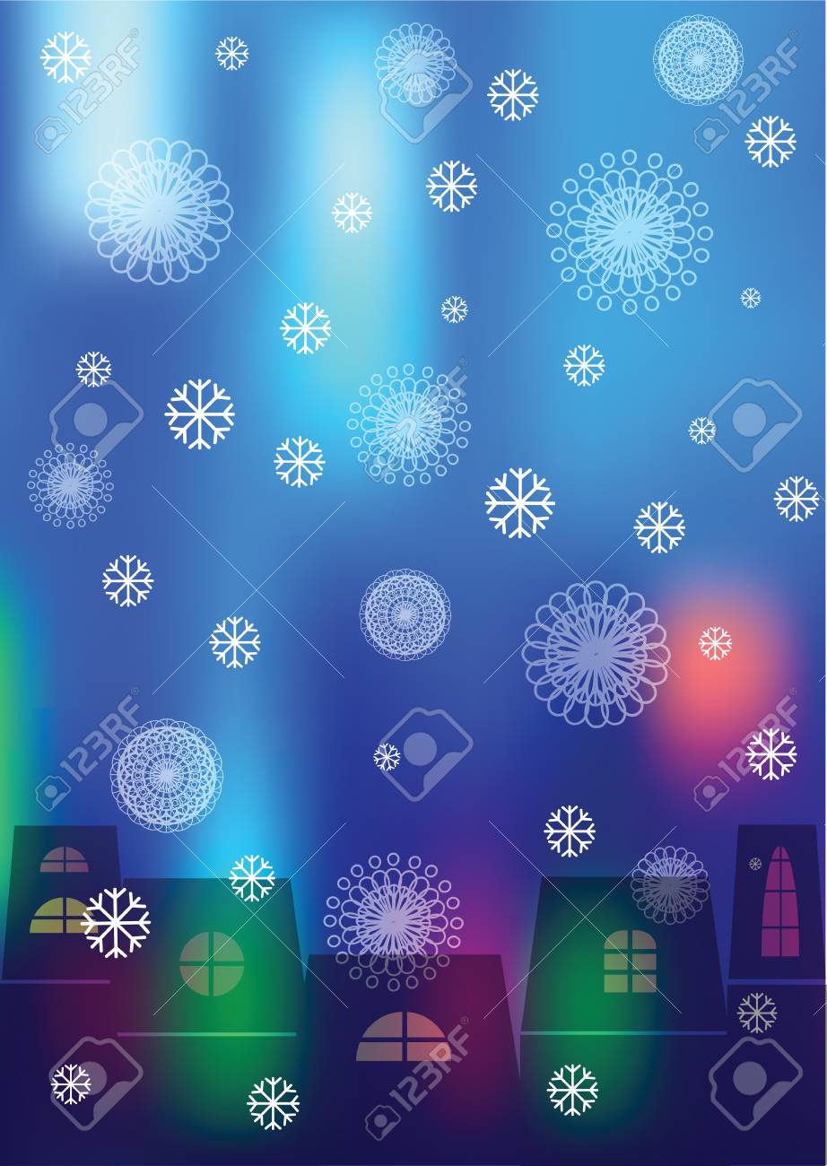 家のシルエットとぼやけて背景に雪の冬イラスト