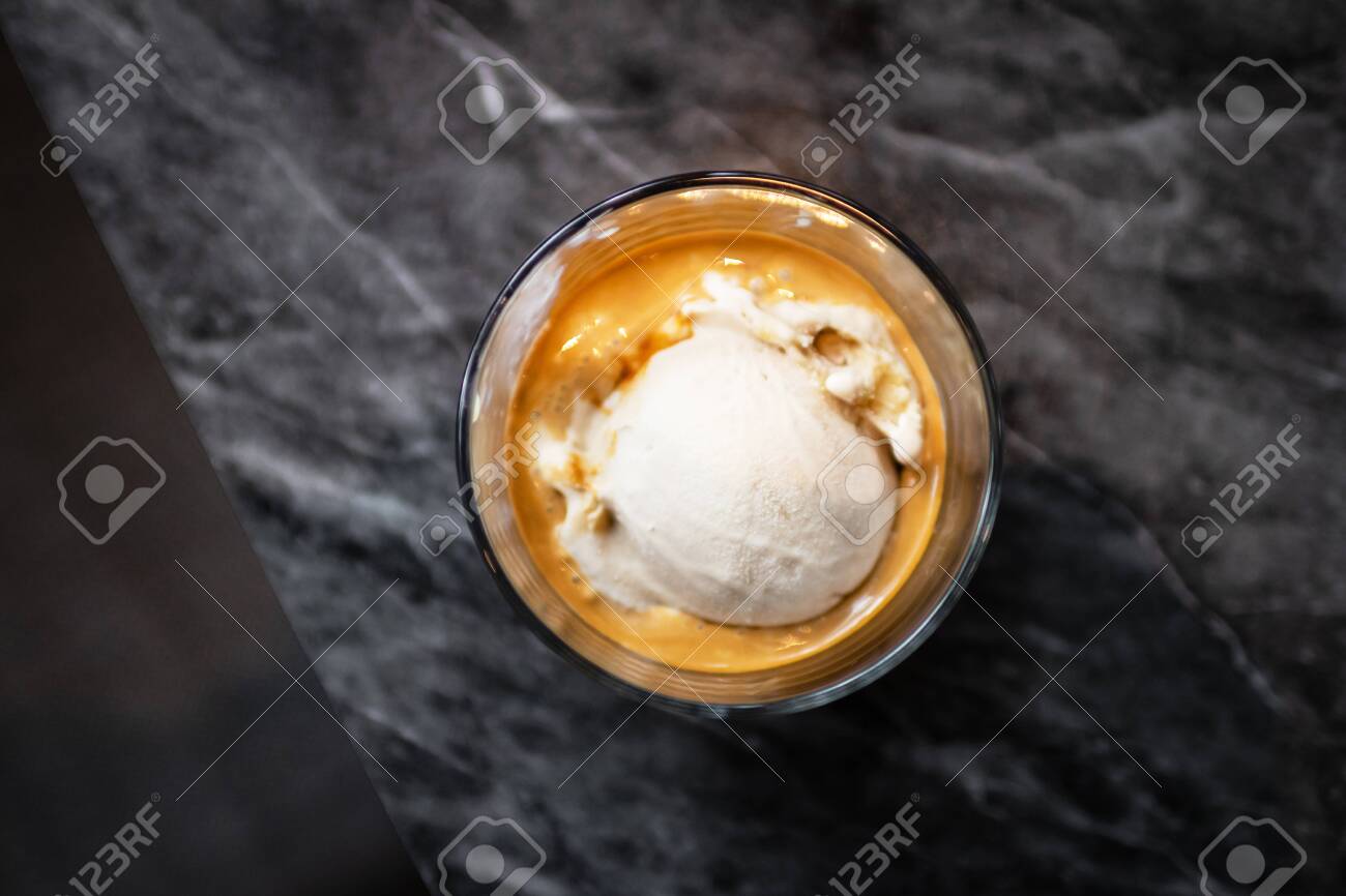 Affogato Coffee Espresso Shot With Salted Caramel Ice Cream Stock Photo Picture And Royalty Free Image Image 134073333