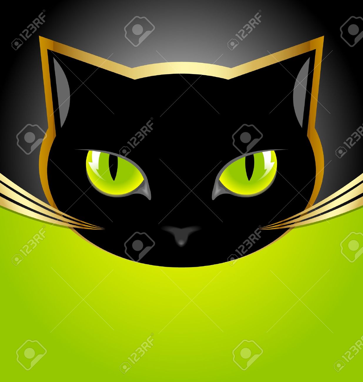 Tete De Chat Dore Et Noir Sur Fond Noir Et Vert Clip Art Libres De Droits Vecteurs Et Illustration Image