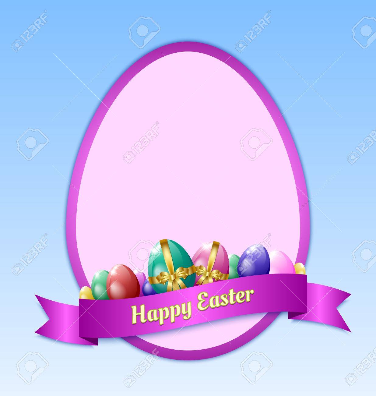 happy easter greeting card template with eggs and ribbon royalty