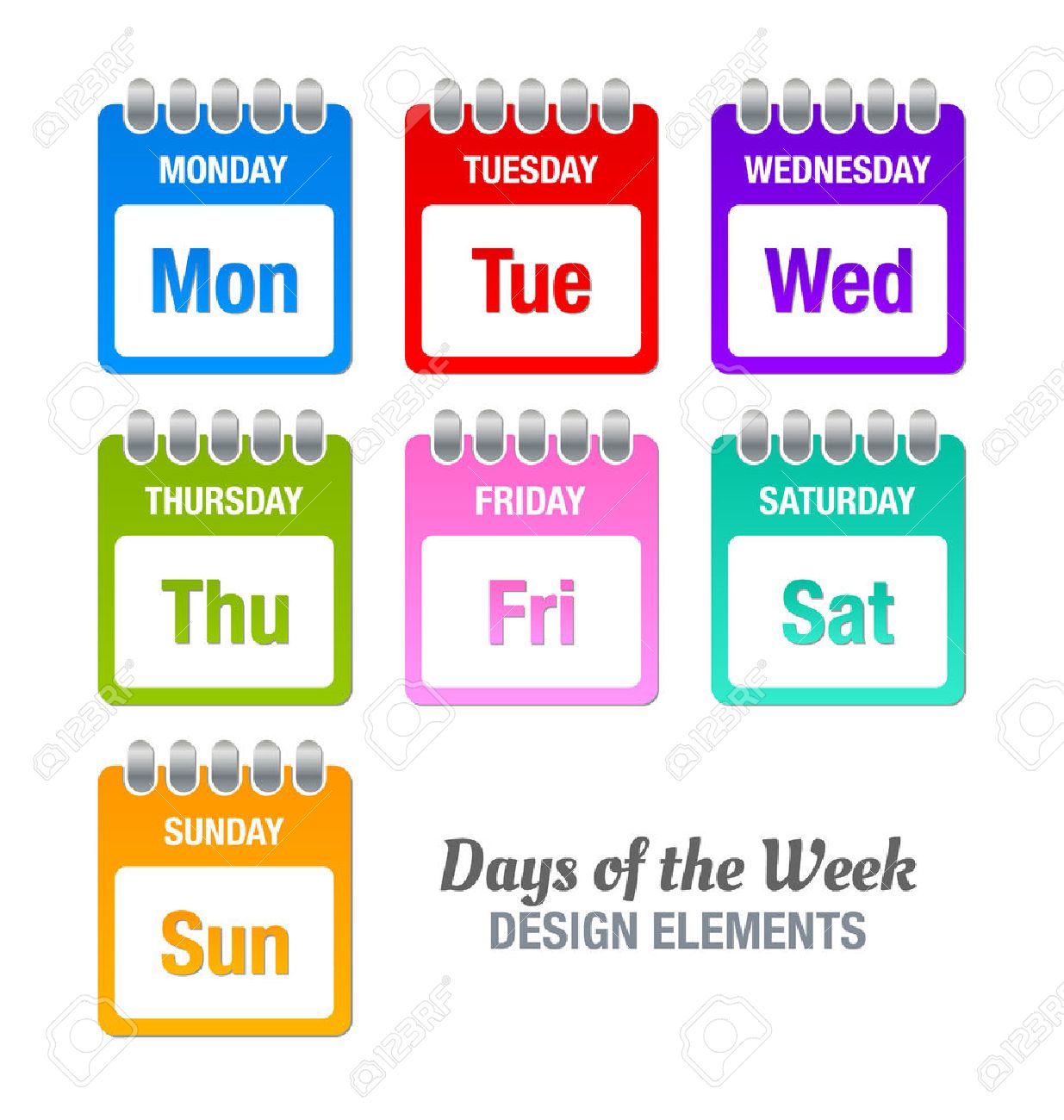曜日、白い背景で隔離のタイトルとカラフルなアイコン のイラスト素材 