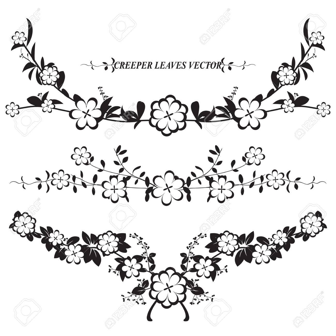 黒いシルエットの葉とつる植物イラスト のイラスト素材 ベクタ Image