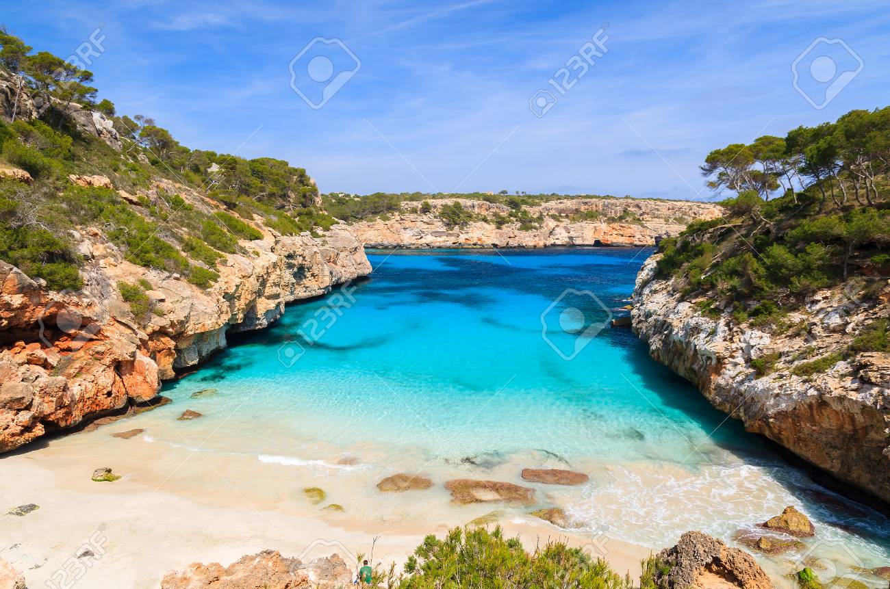 Azure Sea Water Of Cala Des Moro Beach Majorca Island Spain