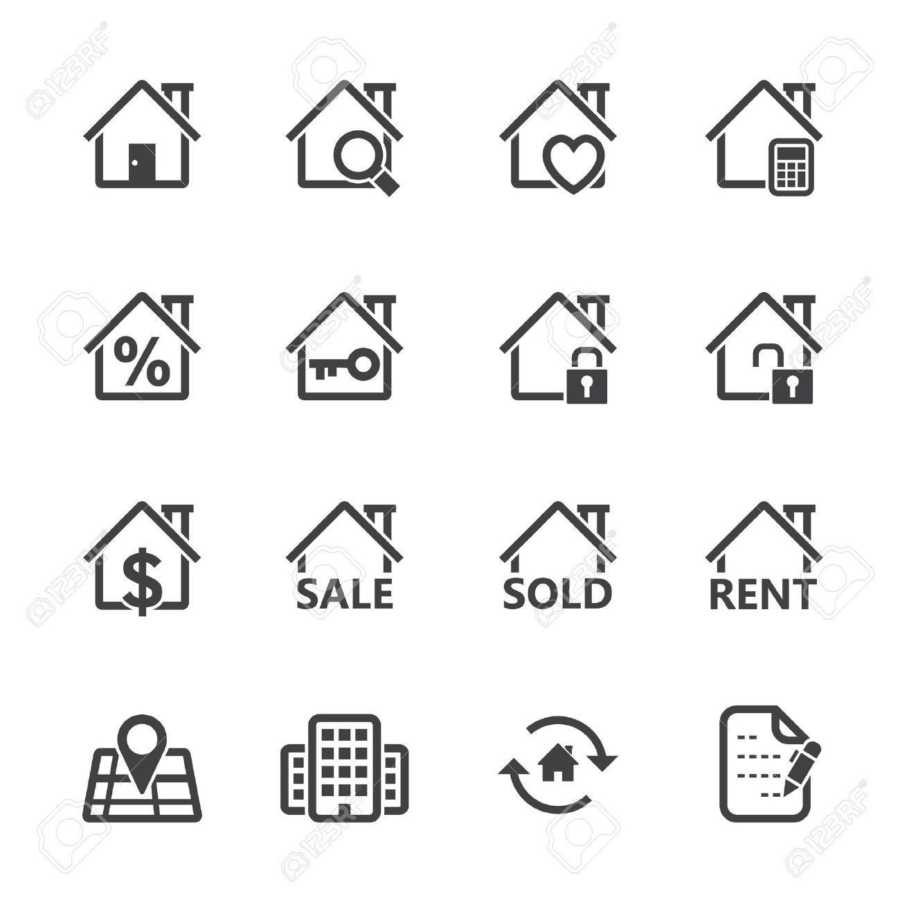 白い背景を持つ不動産アイコン のイラスト素材 ベクタ Image