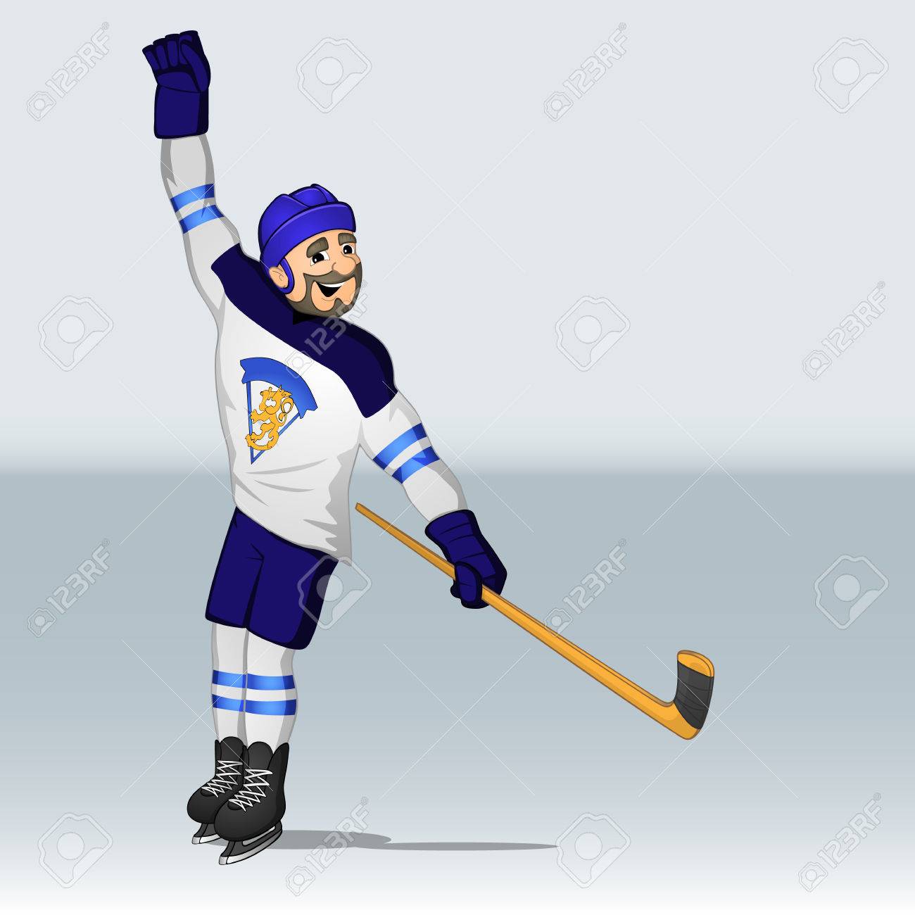 漫画のスタイルで描かれたフィンランドのアイス ホッケー チーム プレーヤーのイラスト素材 ベクタ Image