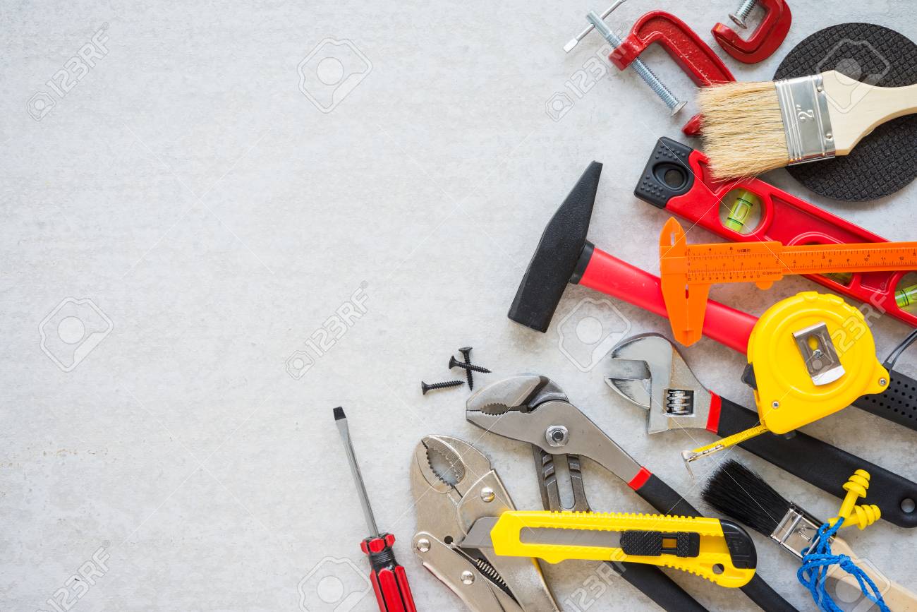 Flat Lay, Set Of Construction Hardware 