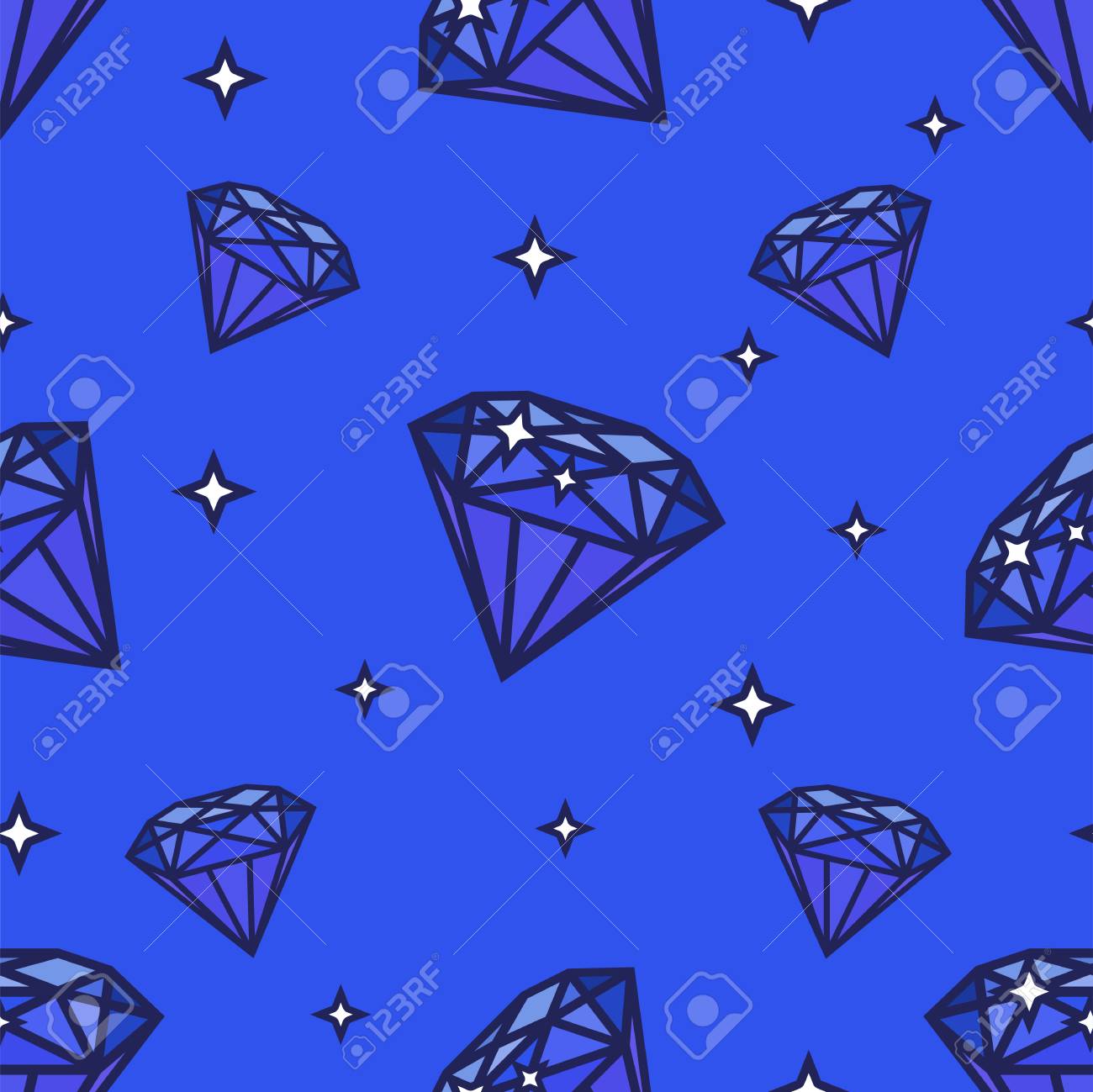 Vettoriale Modello Di Diamanti Senza Soluzione Di Continuita Illustrazione Su Sfondo Blu Forma Della Gemma E Stelle Image 7568