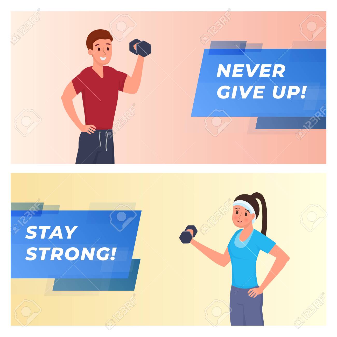 Sport And Fitness Banners Flat Style Vector Illustration With Royalty Free Cliparts Vectors And Stock Illustration Image