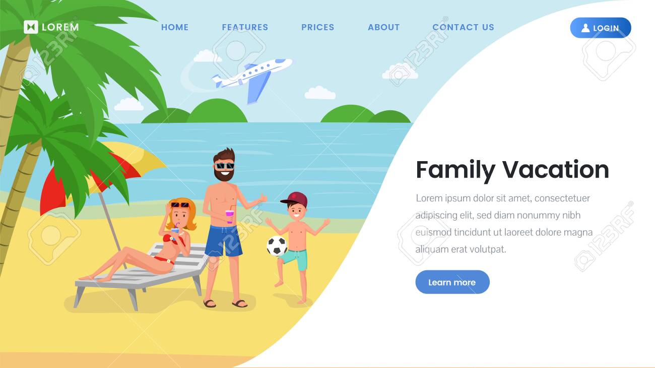 family vacation landing page vector template travel agency travel agency template