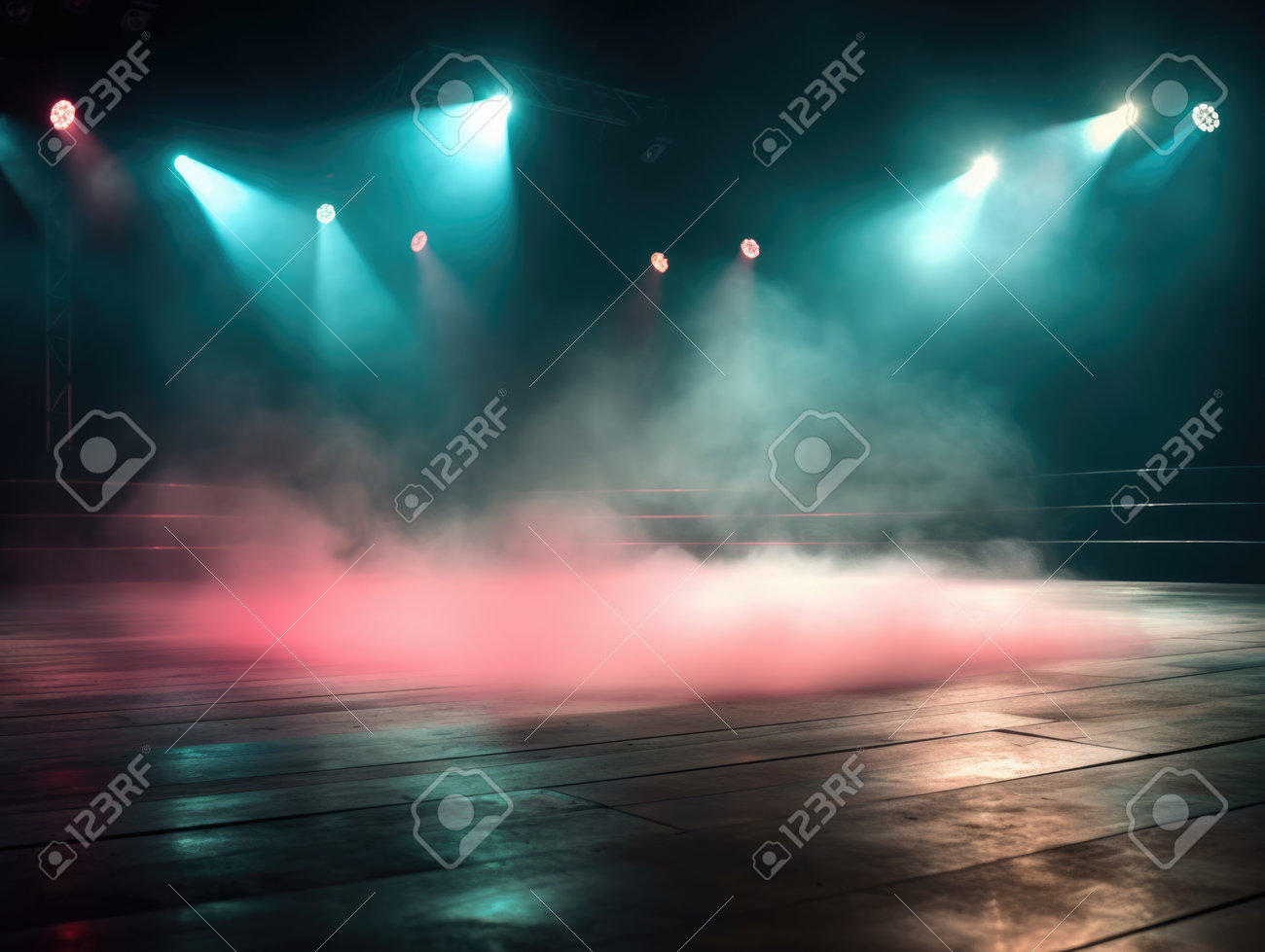 Empty Stage With Smoke And Spotlights. Stage Lights On Dark Background  Stock Photo, Picture and Royalty Free Image. Image 203421467., image size:1300x979