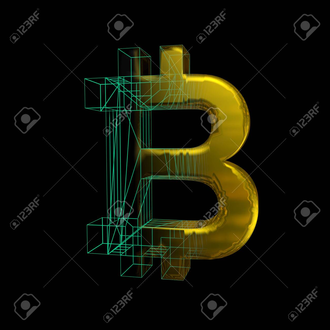 Bitcoin Sign The Green Grid Turns Into Gold On A Black Background 3d  Illustration 로열티 무료 사진, 그림, 이미지 그리고 스톡포토그래피. Image 147440108