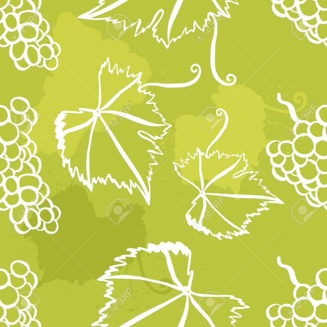 フリーハンドで絵をつるのとシームレスな背景パターンをベクトルの葉 蔓とブドウの房 のイラスト素材 ベクタ Image