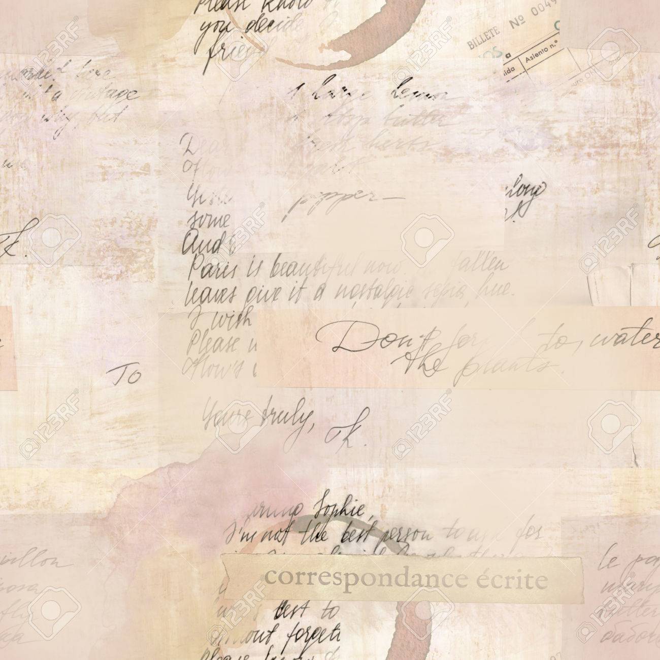Vintage style seamless pattern with fragments of letters and..
