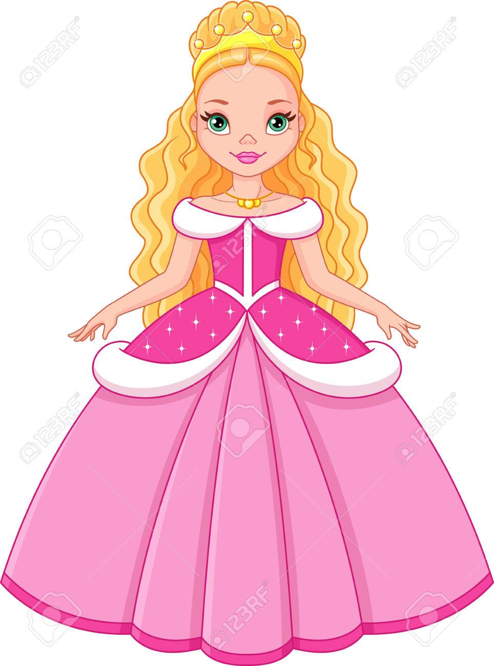 白地にピンクの王女シンデレラのイラスト素材 ベクタ Image