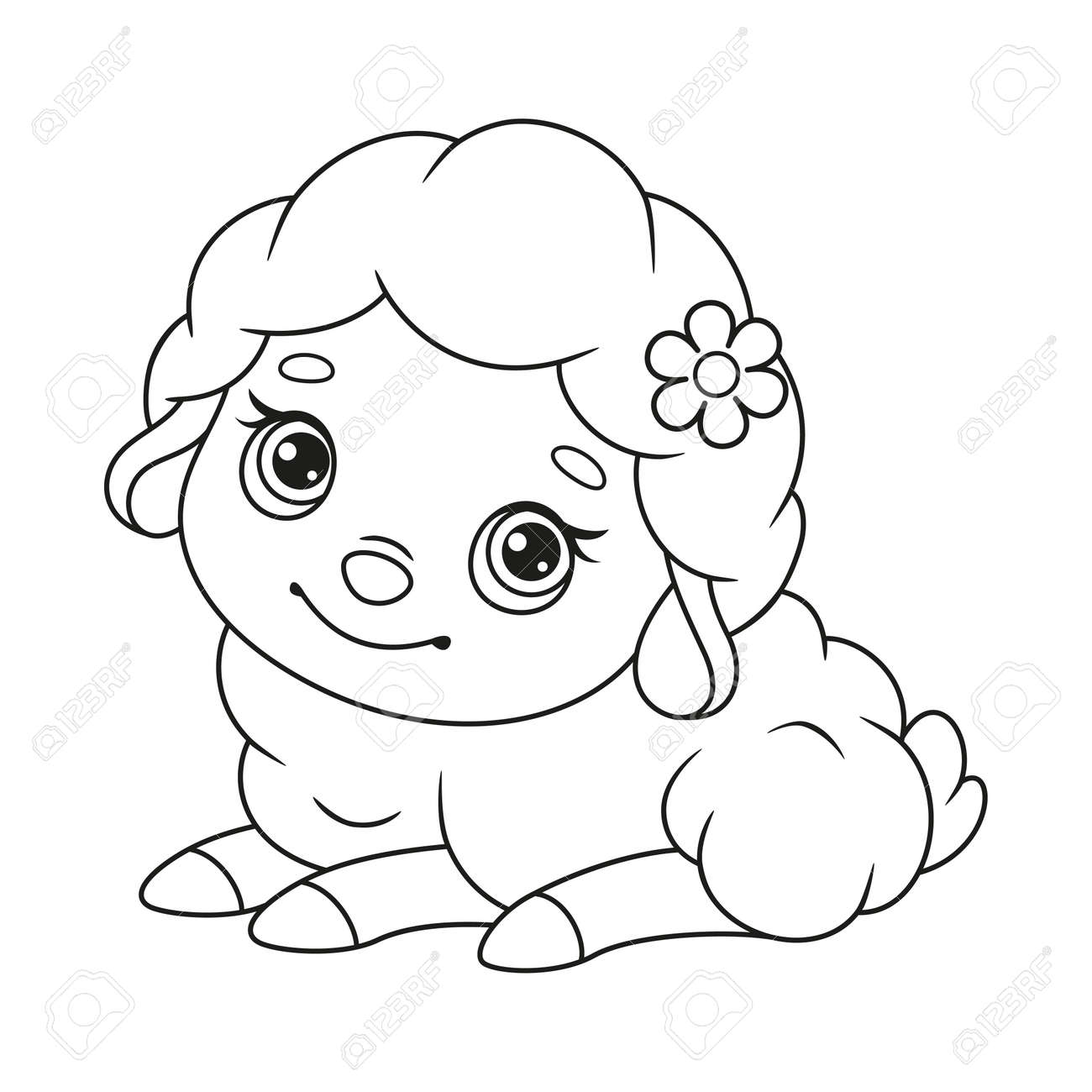 Cute Sheep Coloring Page. Outline Cartoon Vector Illustration Royalty Free  SVG, Cliparts, Vectors, and Stock Illustration. Image 177264203., image size:1300x1300