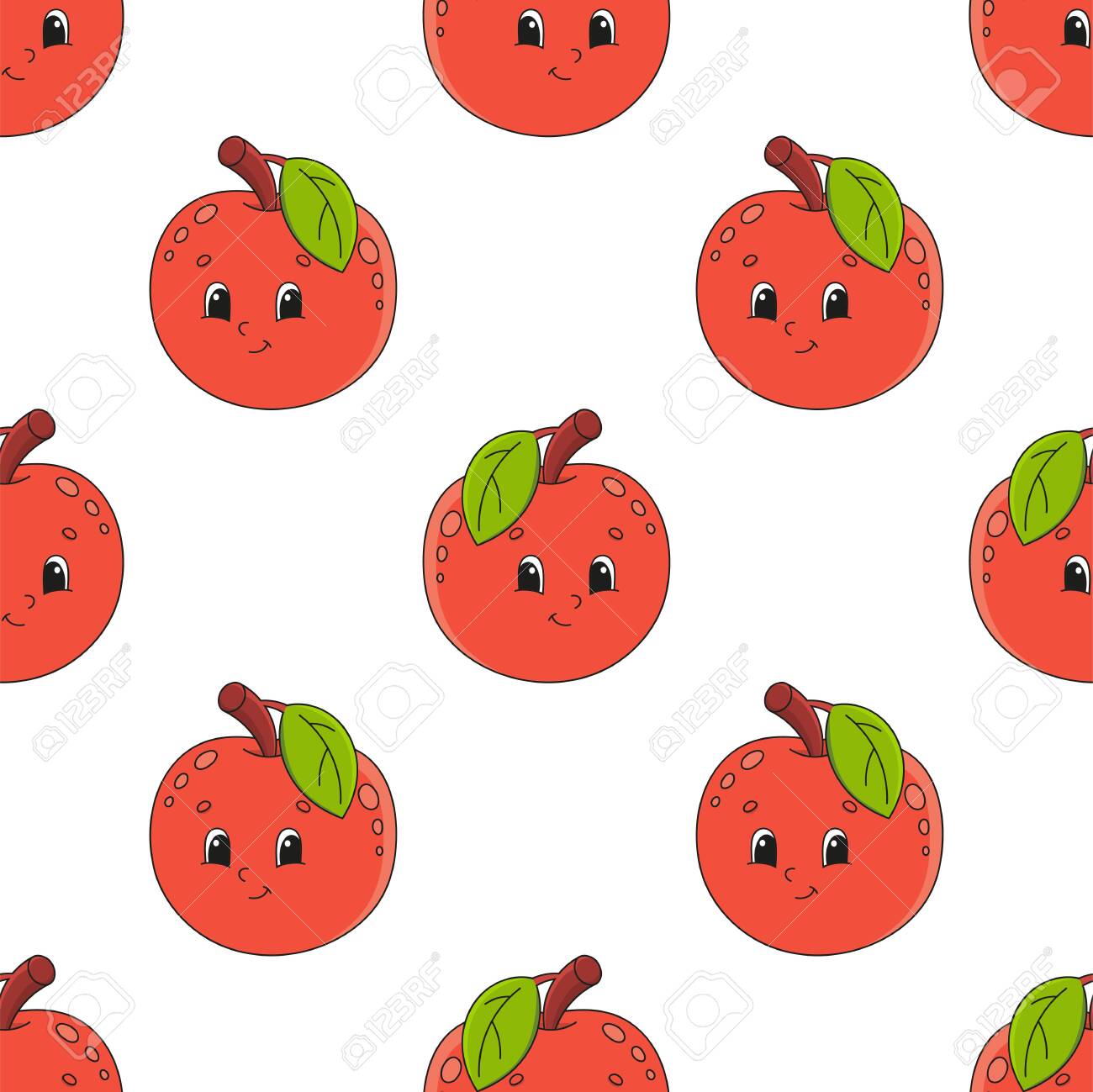 可愛い漫画キャラクターと色付きのシームレスな柄 白い背景に分離されたシンプルなフラットベクターイラスト デザインの壁紙 ファブリック 包装紙 カバー ウェブサイト のイラスト素材 ベクタ Image