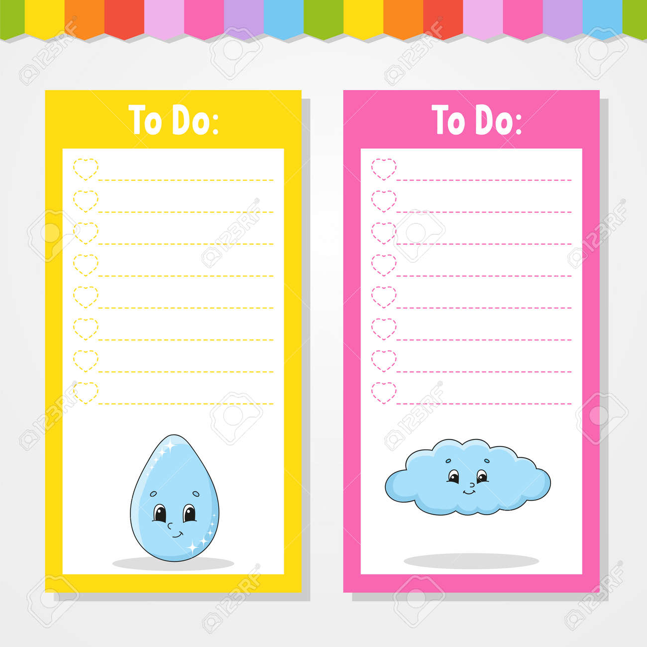 To do list for kids. Empty template. Drop and cloud. The rectangular shape. Isolated color vector illustration. Funny character. Cartoon style. For the diary, notebook, bookmark. - 169599720 To do list for kids. Empty template. Drop and cloud. The rectangular shape. Isolated color vector illustration. Funny character. Cartoon style. For the diary, notebook, bookmark. - 169599720