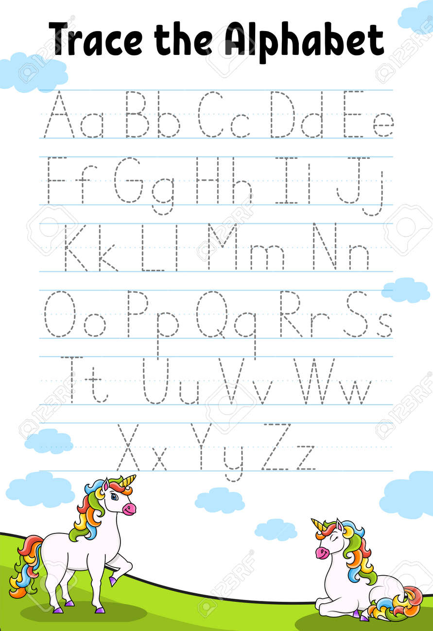writing-letters-tracing-page-with-unicorn-practice-sheet-worksheet-for-kids-learn-alphabet-cute-character-color-vector-illustration-cartoon-style-royalty-free-svg-cliparts-vectors-and-stock-illustration-image-188188038