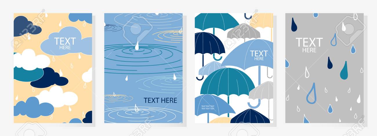 Set Of 4 Happy Rainy Day Covers Design Cute Poster Template In Pastel Tone Vector Illustration Royalty Free Cliparts Vectors And Stock Illustration Image