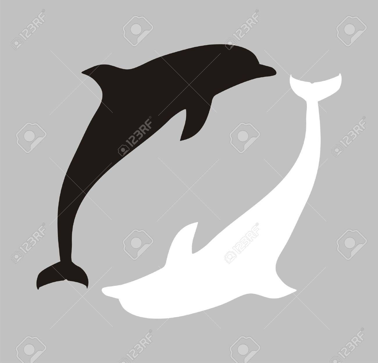 イルカの 2 つのシルエットのイメージ図します 二次加工のバッジとの関連付け の写真素材 画像素材 Image