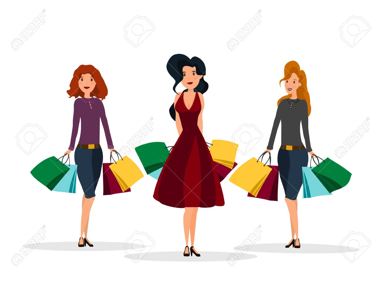 fashion woman making shoping with paper bags for sale flyers